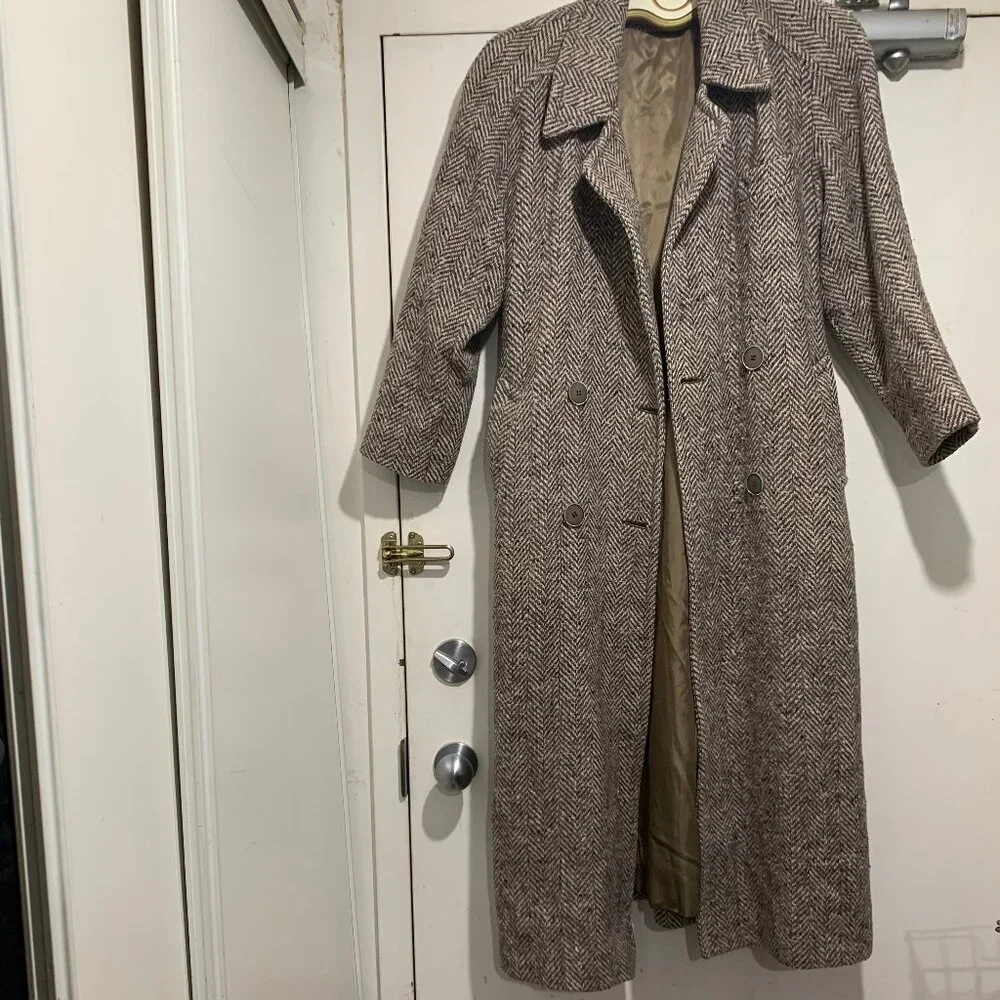 VINTAGE RAFFINATI TWEED DOUBLE BREAST TRENCH COATS SIZE M/L - Picture 1 of 11